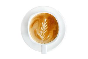 bovenaanzicht latte art koffie op witte achtergrond foto
