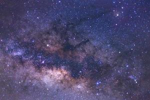 dichtbij omhoog van melkachtig manier heelal met sterren en ruimte stof in de universum foto