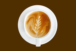 top visie latte kunst koffie Aan bruin achtergrond foto