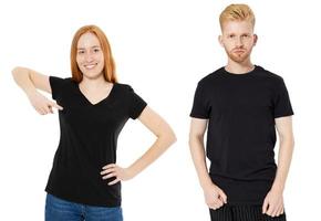 Noorse vrouw en man in zwarte poloshirts mock-up foto