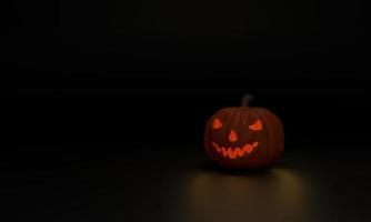 geest pompoen met een licht binnen tonen de verschrikking van halloween. de zwart achtergrond creëert een eng gevoel. foto