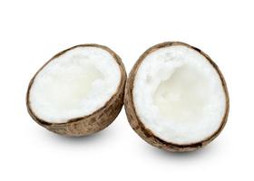 kokosnoot melk tropisch fruit of pluizig kokosnoot gehakt geïsoleerd Aan wit achtergrond foto