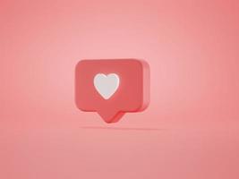 sociaal media kennisgeving liefde hart icoon in wit afgeronde plein pin geïsoleerd Aan roze muur achtergrond met schaduw gemakkelijk en elegant . 3d illustratie renderen modern en modieus foto