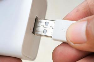 macro schot van USB haven Aan wit achtergrond foto