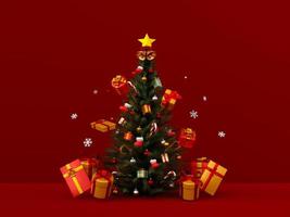 Kerstmis boom met geschenk, vrolijk kerstmis, 3d illustratie foto