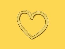 speelgoed- metaal hart. gouden single kleur. symbool van liefde. Aan een solide geel achtergrond. Rechtsaf kant visie. 3d weergave. foto