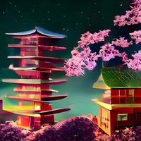 fantasie nacht stad Japans landschap foto