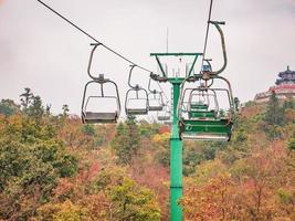 stoeltjeslift kabelbaan kruispunt de berg Aan Tianmen berg nationaal park in herfst seizoen.tianmen berg de reizen mijlpaal van hunan zhangjiajie stad China foto