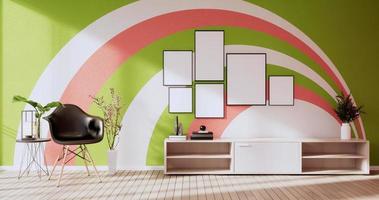 groen en roze muur Aan leven kamer twee toon kleurrijk ontwerp.3d renderen foto