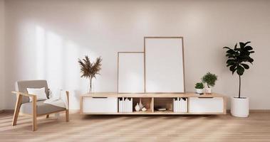 kabinet houten ontwerp op witte kamer interieur moderne style.3d rendering foto