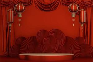 rood podium voor Product Scherm minimaal meetkundig ontwerp.3d renderen foto
