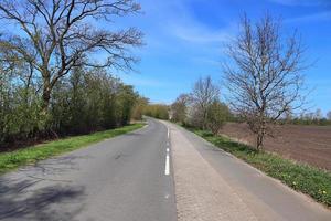 mooi visie Aan platteland wegen met velden en bomen in noordelijk Europa foto