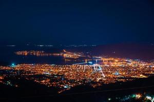 panorama van de nacht stad top visie. foto