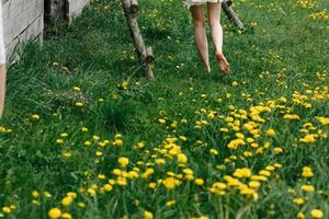 meisjes rennen in een gras foto