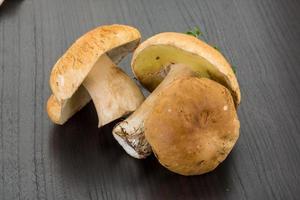 boletus paddestoel Aan houten achtergrond foto