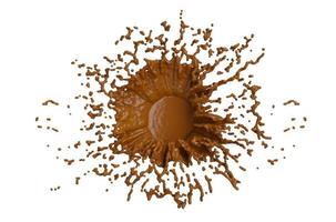 chocola plons met druppels 3d weergave. 3d illustratie. foto