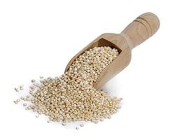 gezond wit quinoa zaden geïsoleerd Aan wit achtergrond, gezond voedsel gewoonten en concept van evenwichtig eetpatroon foto