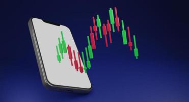 lege smartphone met trading graph.cryptocurrency trading of bitcoin op smartphone en groei beurs data informatie-investering. handelaar concept isoleren achtergrond 3D-rendering. foto