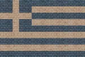 3d vlag van Griekenland Aan steen muur foto