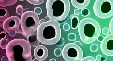 realistisch microscopisch virussen van divers vorm Aan blauw wazig achtergrond naadloos patroon illustratie foto
