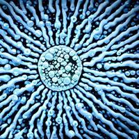 virussen en bacterie van divers vormen tegen een blauw achtergrond. concept van wetenschap en geneesmiddel. renderen foto