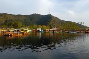 tafereel van dal meer in srinagar, hoofdstad van jammu en kasjmir, Indië. foto