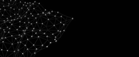 wit kubiek plexus netwerk Aan zwart achtergrond. maas digitaal communicatie technologie en 3d geven gegevens rooster. plein deeltjes van cyber energie accumuleren netwerk informatie foto