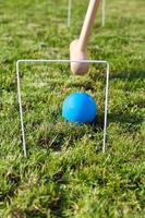 spel van croquet Aan groen gazon foto