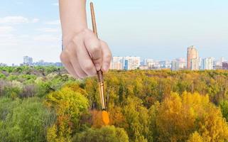 penseel verven geel herfst Woud van groen foto