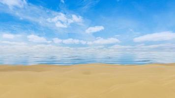 zand Bij de zee strand. helder blauw lucht en de zee heeft weinig golven. kust landschap in de dag. 3d renderen foto