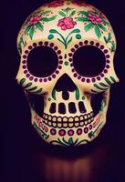 Mexicaans suiker schedel bloemen verf en reflectie foto