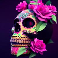 Mexicaans suiker schedel wit schedel profiel met rozen in de omgeving van het foto