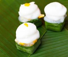 Thais desserts Aan banaan blad foto