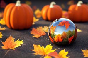 herfst nog steeds leven - pompoenen, herfst bladeren en physalis foto