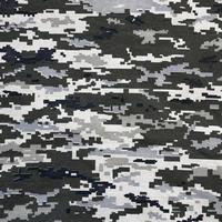 kleding stof met structuur van oekraïens leger korrelig camouflage. kleding met camo patroon in grijs, bruin en groen pixel vormen. officieel uniform van oekraïens soldaten foto