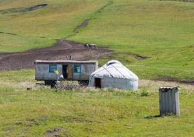 traditioneel yurt in de breed landschap van centraal Azië foto