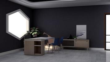 3d geven kant visie van modern kantoor ontwerp - manager kamer interieur muur mockup met donker concept foto