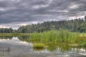 landschap vijver wanneer bewolkt foto