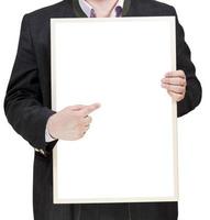 zakenman houdt blanco aanplakbord in handen foto