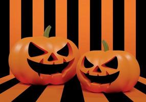 3d geven pompoen glimlach gezicht jack-o-lanterns twee hoofd Aan zwart en oranje patroon achtergrond, ontwerp voor poster halloween achtergrond kleurrijk. illustratie renderen ontwerp 3d. foto