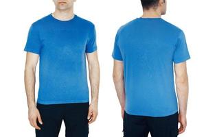 twee kant van Mannen blauw t-shirts model. ontwerp sjabloon.mockup foto