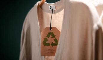 recycling producten concept. biologisch katoen recycling lap. nul verspilling materialen. milieu zorg, hergebruik, hernieuwbaar voor duurzame levensstijl. recycle icoon tonen Aan label foto