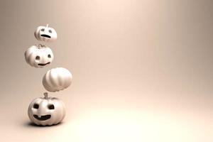 3d-illustratie - realistisch keramisch wit pompoenen met schattig gezichten. dankzegging halloween achtergrond met de pompoen rij. 3d renderen afbeelding. foto