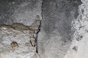 gedetailleerd dichtbij omhoog visie Aan oud beton muren met scheuren en veel van structuur foto