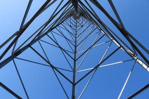 elektrisch antenne en communicatie zender toren in een noordelijk Europese landschap tegen een blauw lucht foto