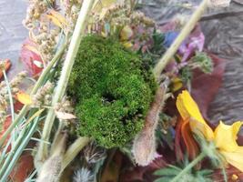 herfst kleurrijk bloemen liggen Aan de tafel foto