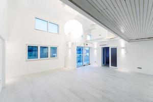 Zweden, 2022 - interieur van leeg elegant modern Open ruimte twee niveau appartement foto