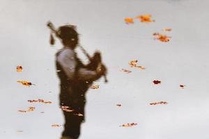 weerspiegeld in water met bladeren van een doedelzakspeler foto
