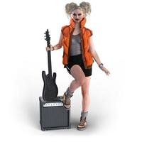 mooie witte rocker en rebelse vrouw in opvallende kleding in 3d illustratie foto