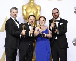 los angeles, 28 februari - mark williams ardington, paul norris, sara bennett, andrew whitehurst bij de 88e jaarlijkse academy awards, perskamer in het dolby theater op 28 februari 2016 in los angeles, ca foto